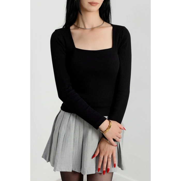 petite ateiler Çerçeve yaka kaşkorse bluz siyah