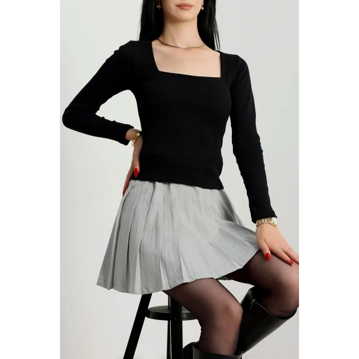 petite ateiler Çerçeve yaka kaşkorse bluz siyah