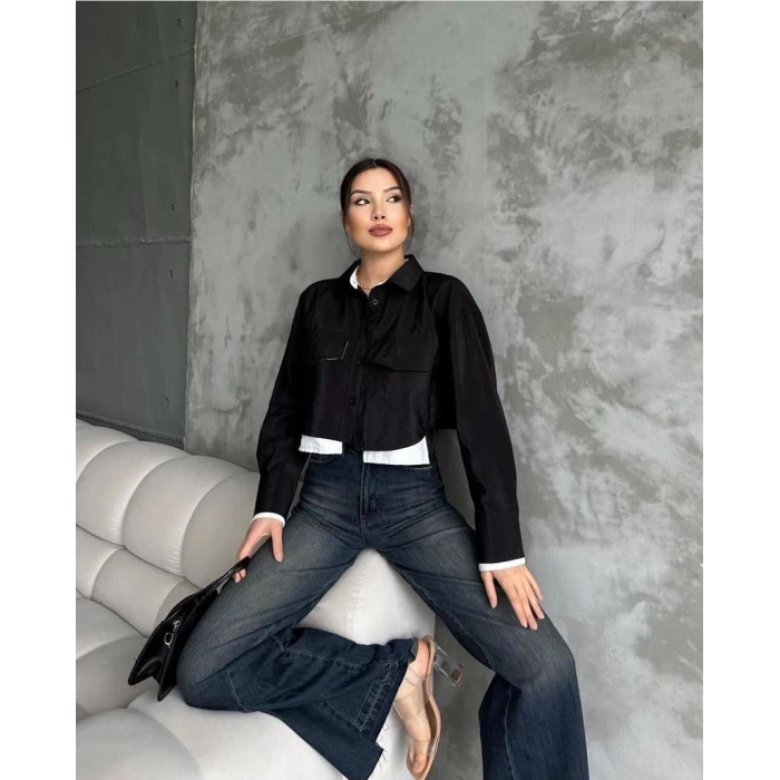 petite ateiler Çift renkli kısa gömlek siyahbeyaz s4021