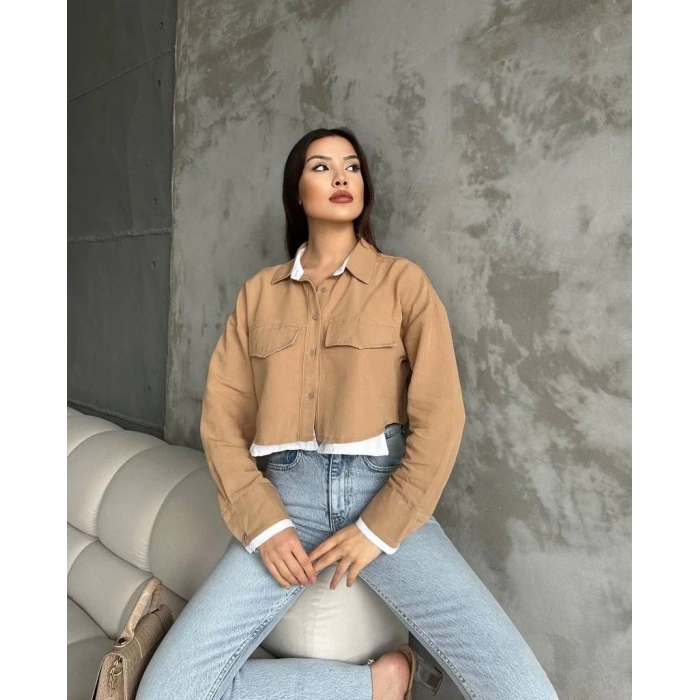 petite ateiler Çift renkli kısa gömlek vizonbeyaz s4021