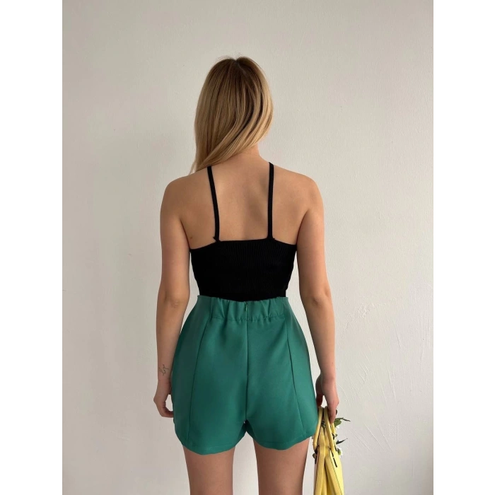 petite ateiler Çift yırtmaçlı atlas şort etek yeşil s240364