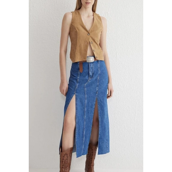 petite ateiler Çift yırtmaçlı jean etek s140