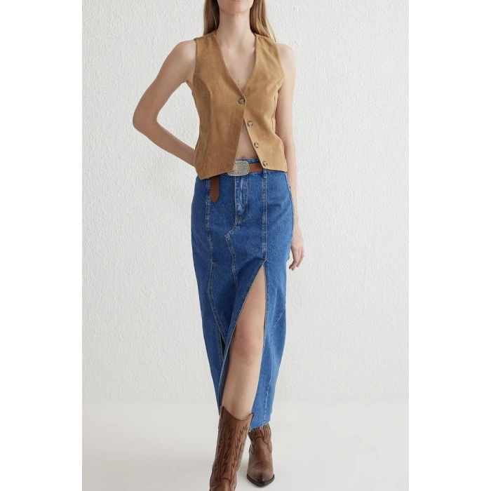 petite ateiler Çift yırtmaçlı jean etek s140