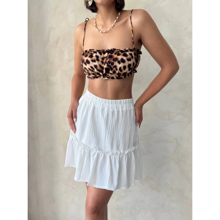 petite ateiler Çingene keten etek beyaz s24808