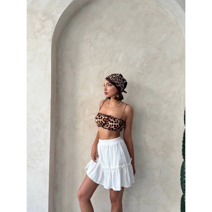 petite ateiler Çingene keten etek beyaz s24808