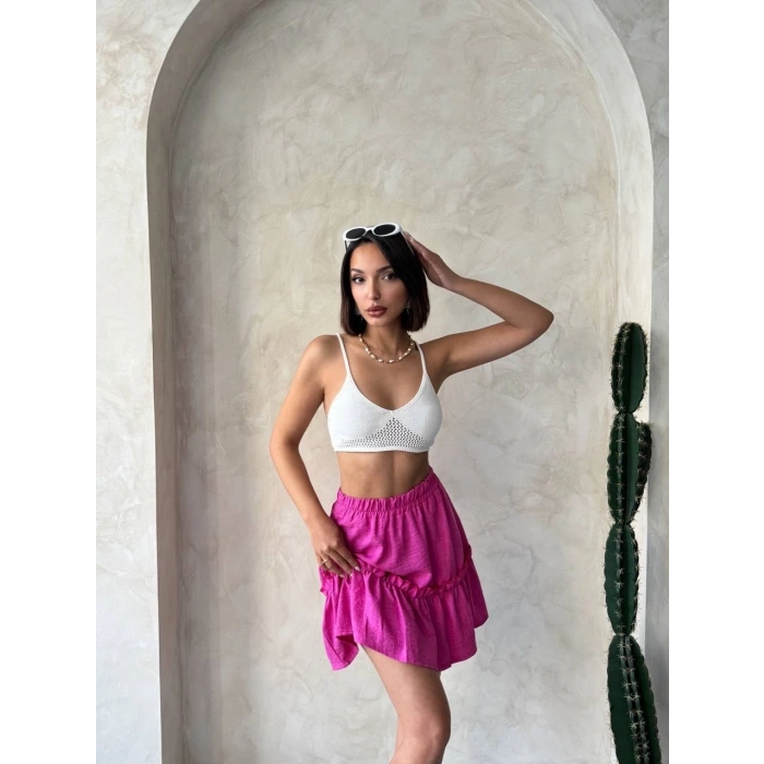 petite ateiler Çingene keten etek fuşya s24808