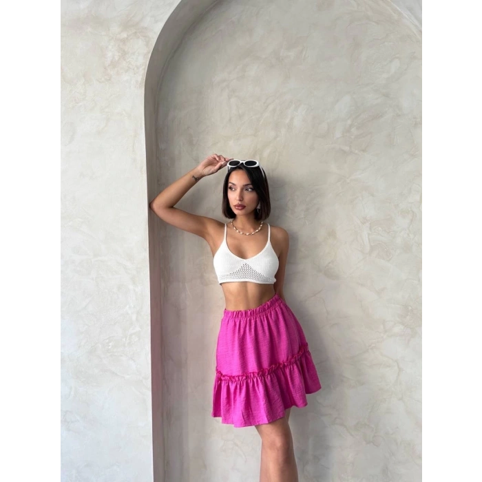 petite ateiler Çingene keten etek fuşya s24808