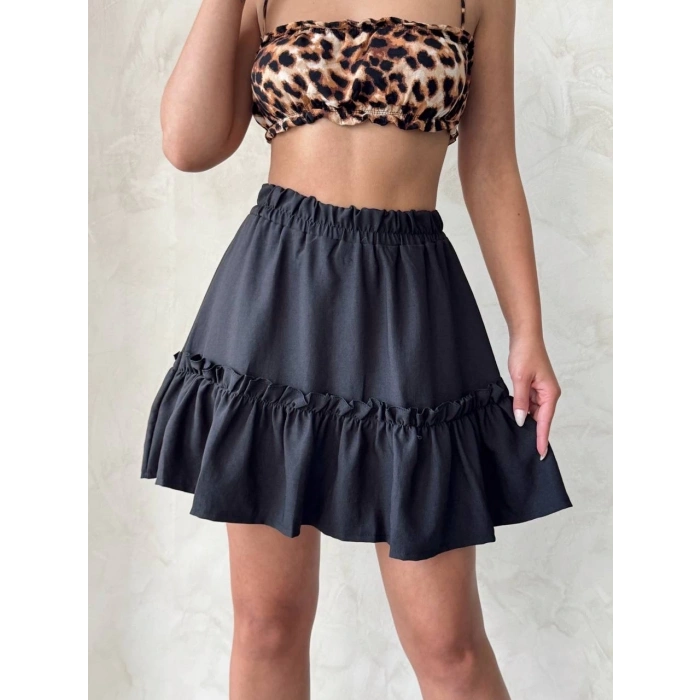 petite ateiler Çingene keten etek siyah s24808