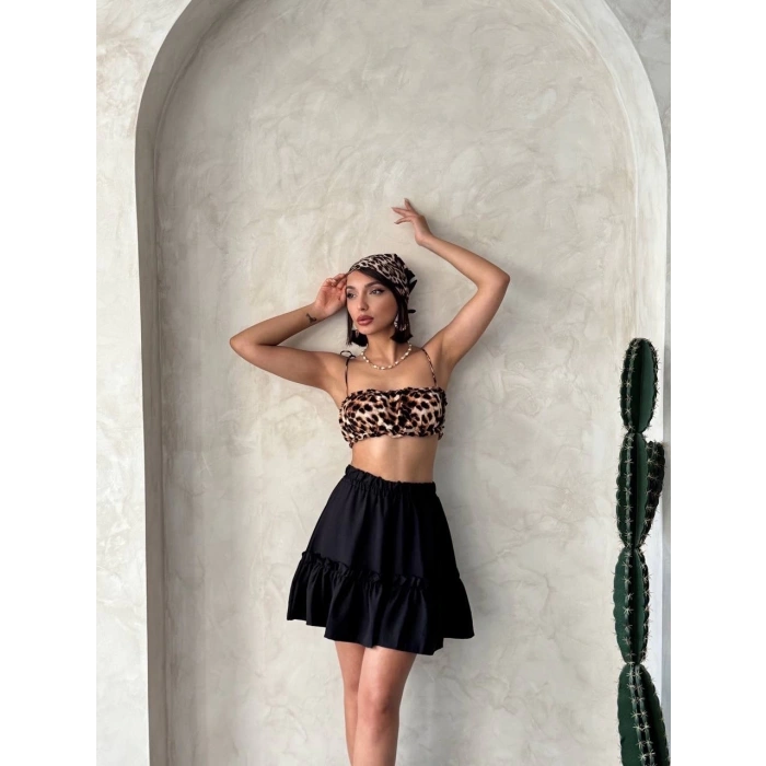 petite ateiler Çingene keten etek siyah s24808