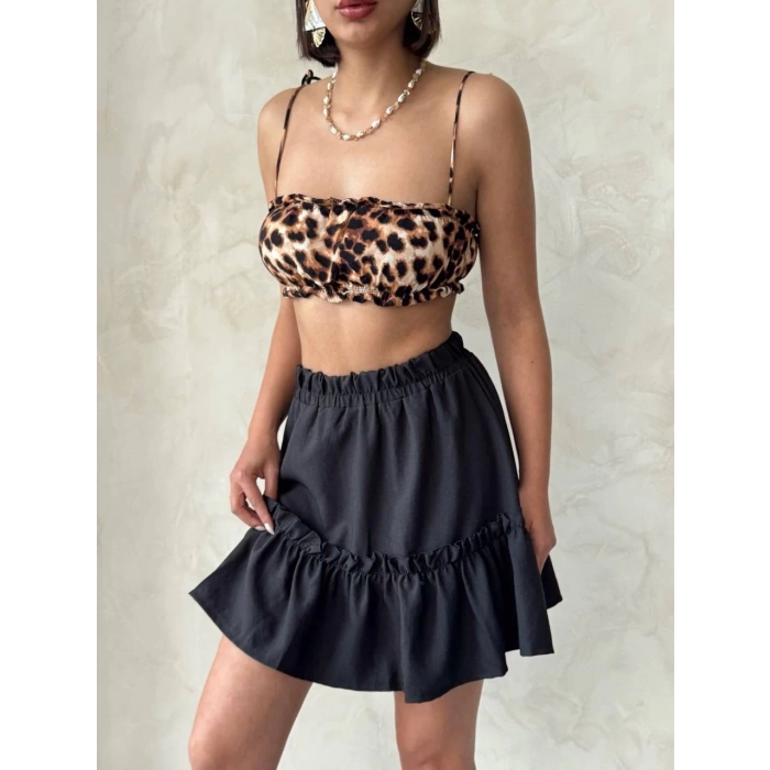 petite ateiler Çingene keten etek siyah s24808