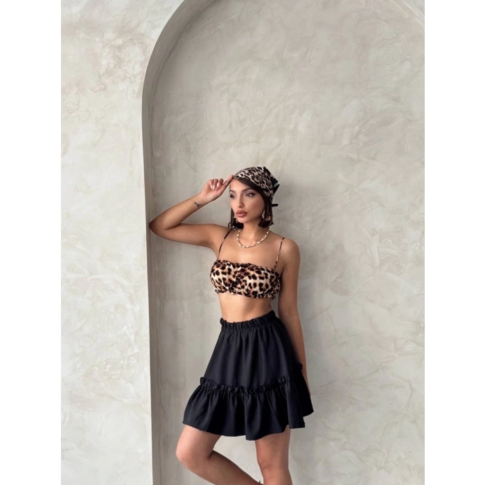 petite ateiler Çingene keten etek siyah s24808