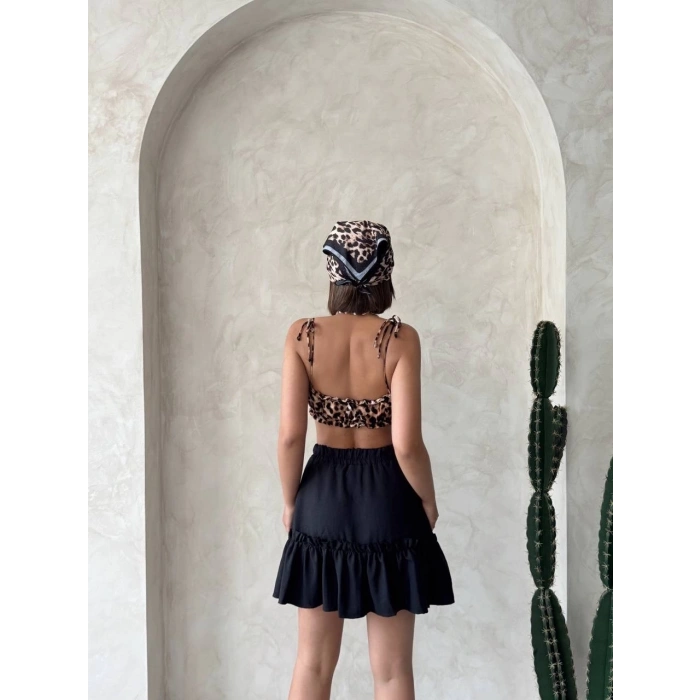 petite ateiler Çingene keten etek siyah s24808