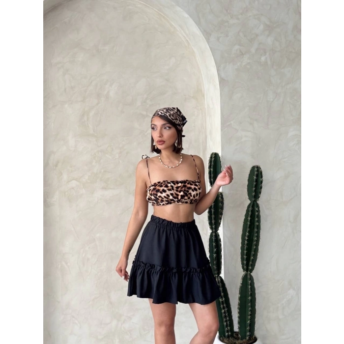 petite ateiler Çingene keten etek siyah s24808