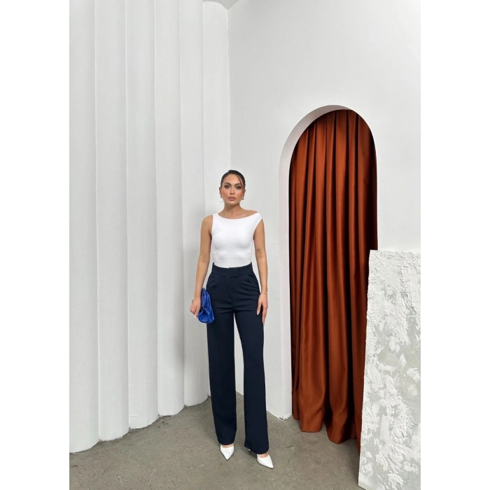 petite ateiler Cırtlı pantolon krep lacivert pt