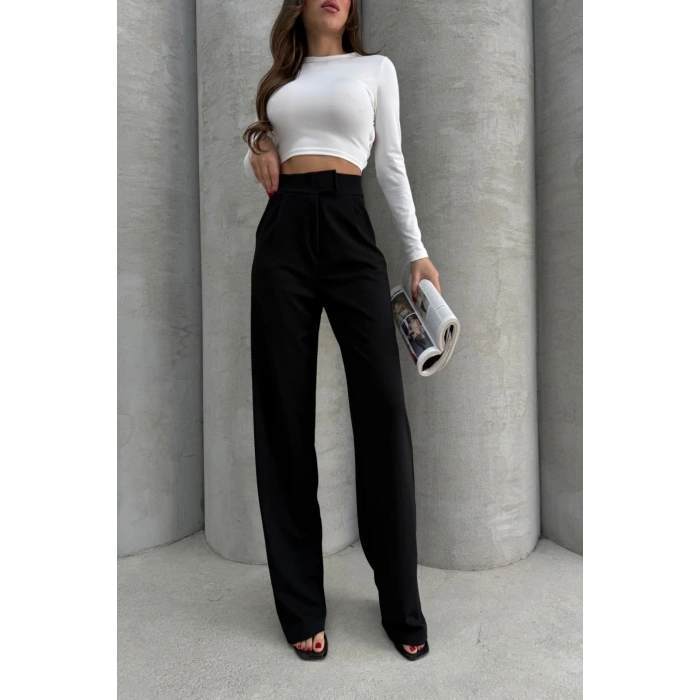petite ateiler Cırtlı pantolon krep siyah pt