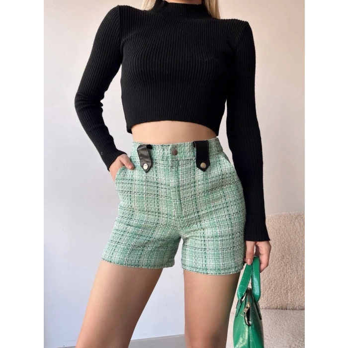 petite ateiler Çıtçıtlı siyah köprü tüvit şort yeşil