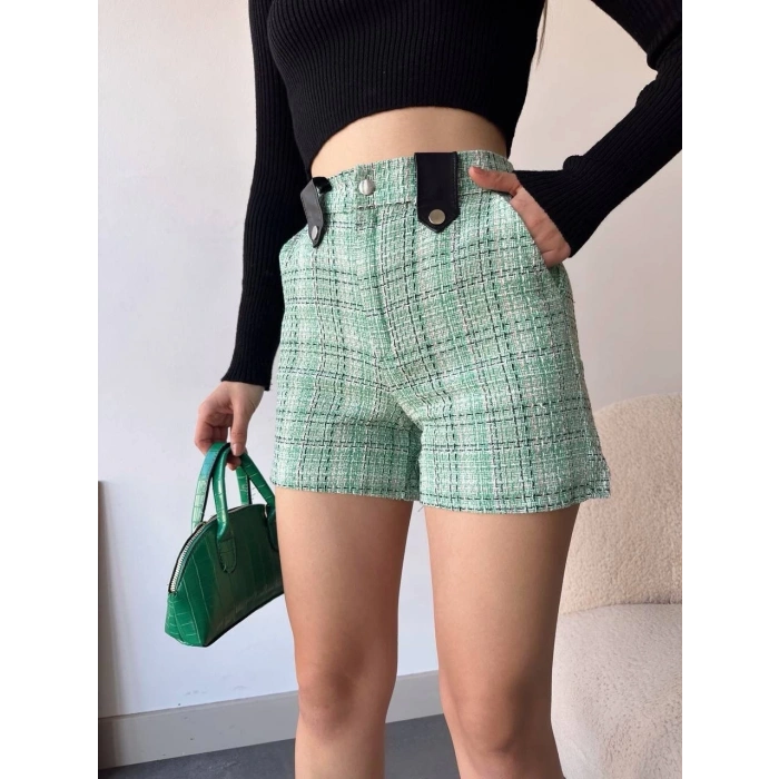 petite ateiler Çıtçıtlı siyah köprü tüvit şort yeşil