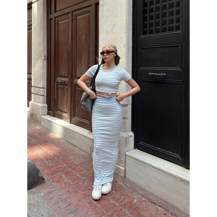 petite ateiler Çizgili etekli takım mavi s3609