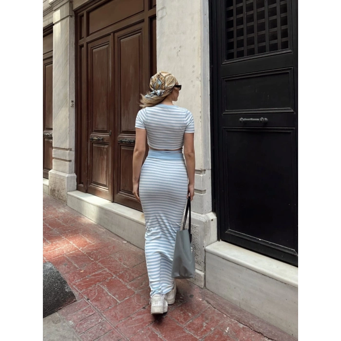 petite ateiler Çizgili etekli takım mavi s3609