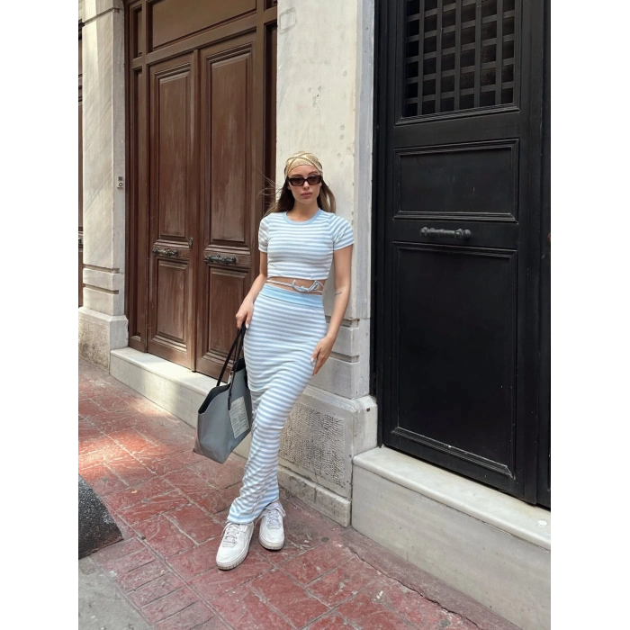 petite ateiler Çizgili etekli takım mavi s3609