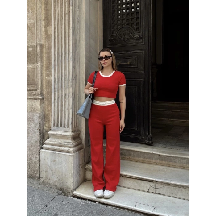 petite ateiler Crop pantolon biyeli takım kırmızı