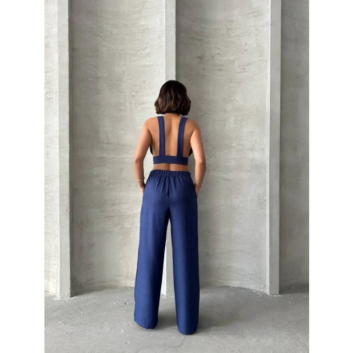 petite ateiler Crop pantolon keten takım s255012