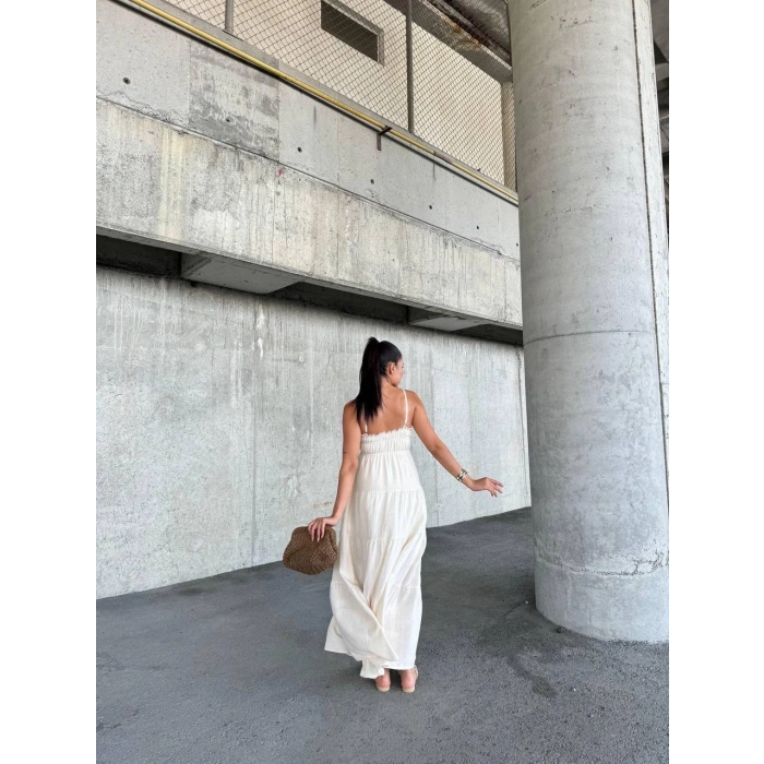 petite ateiler Dantelli askılı keten elbise s4310