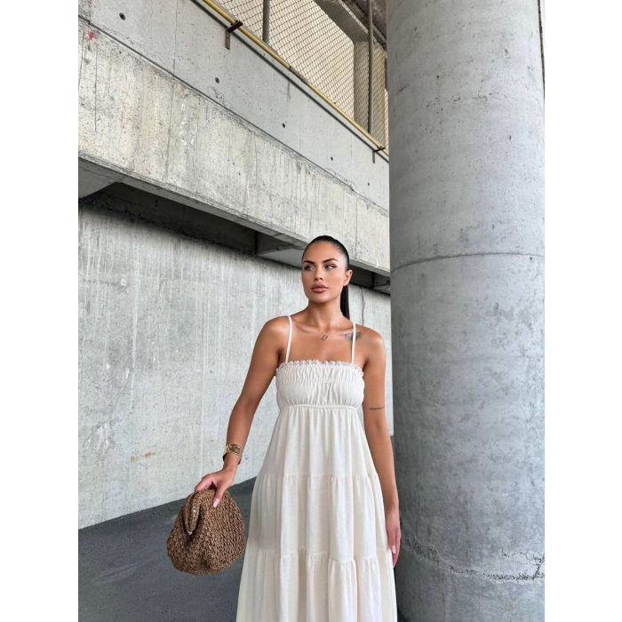 petite ateiler Dantelli askılı keten elbise s4310