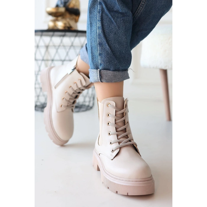 petite ateiler Daum Bej Cilt Bağcıklı Bot