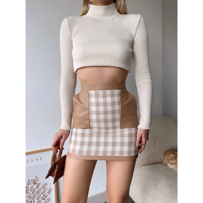 petite ateiler Deri cep garnili kaşe etek bej h24604