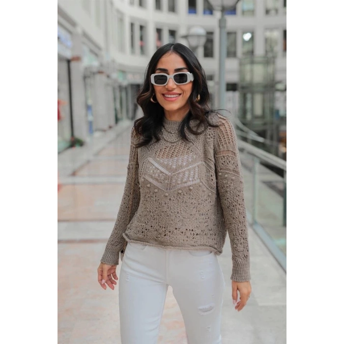 petite ateiler Desenli triko kazak gri