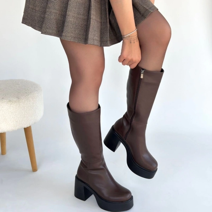 petite ateiler Disan Kahverengi Cilt Topuklu Çizme