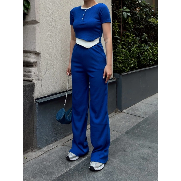 petite ateiler Düğme yakalı saks alt üst takım s3943