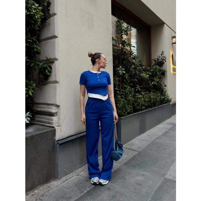 petite ateiler Düğme yakalı saks alt üst takım s3943