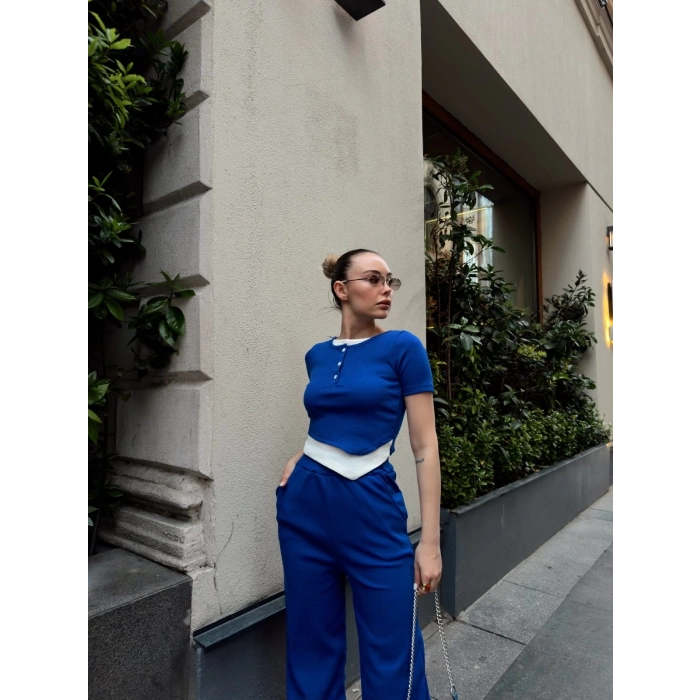 petite ateiler Düğme yakalı saks alt üst takım s3943