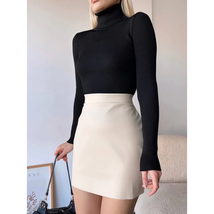 petite ateiler Düz deri etek bej h24468