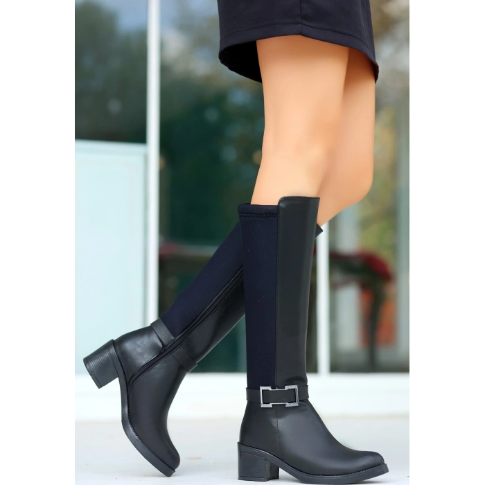 petite ateiler Emrat Siyah Cilt Topuklu Çizme