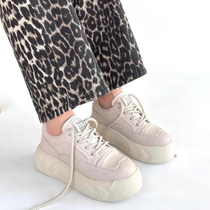 petite ateiler Emwa Bej Cilt Bağcıklı Spor Ayakkabı