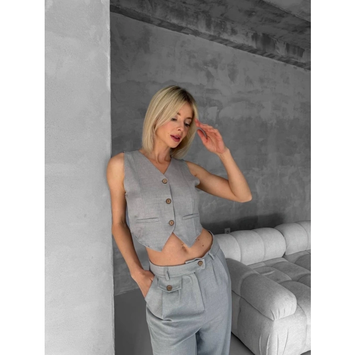 petite ateiler Essential yelek pantolon takım gri s255254