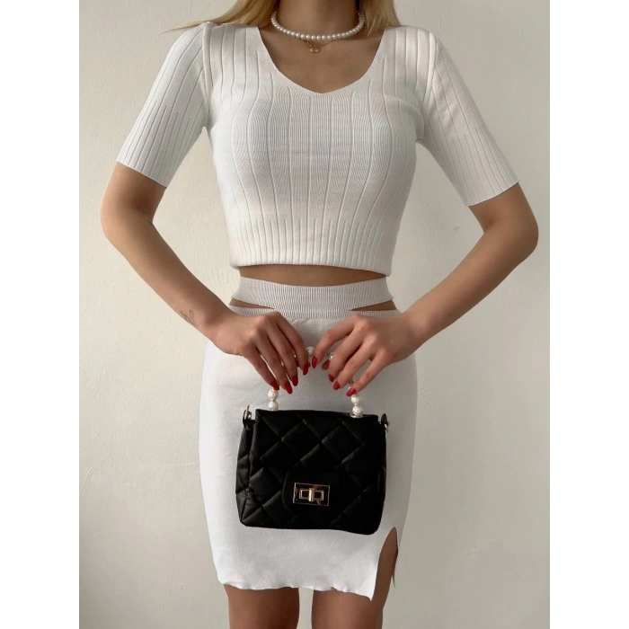 petite ateiler Etekli triko takım beyaz t23107