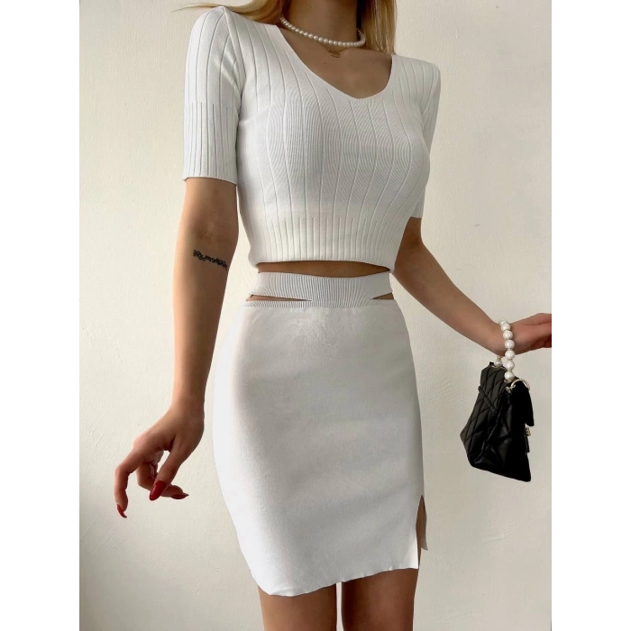 petite ateiler Etekli triko takım beyaz t23107