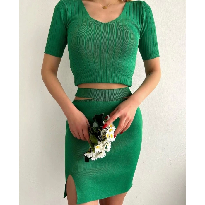 petite ateiler Etekli triko takım yeşil t23107