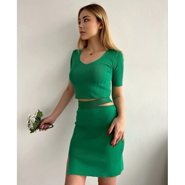 petite ateiler Etekli triko takım yeşil t23107