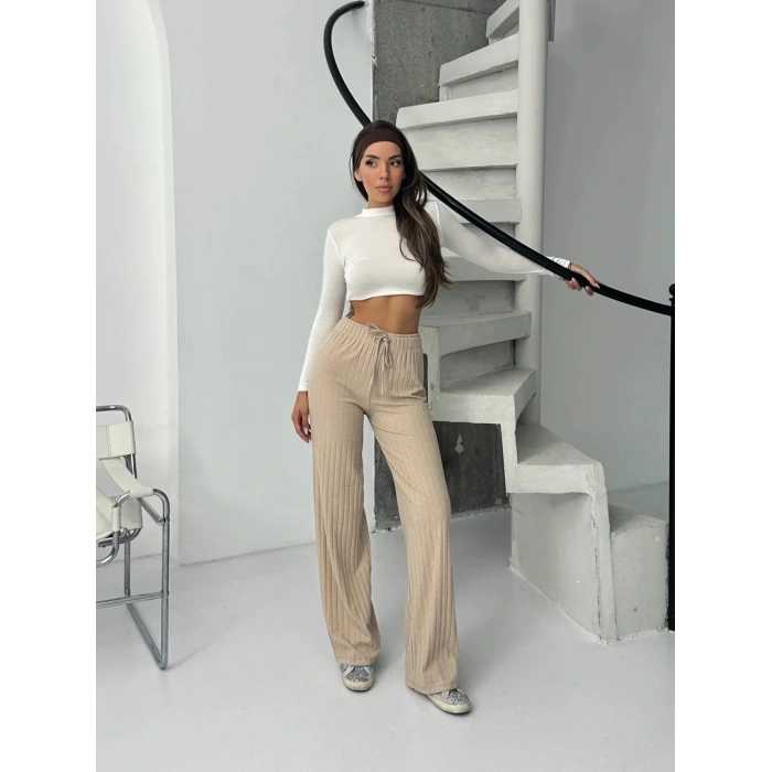 petite ateiler Fitilli şardonlu pantolon bej a4058