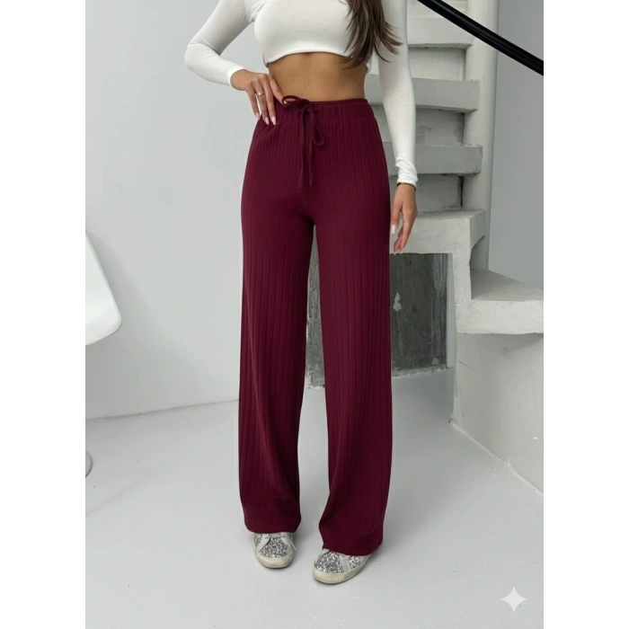 petite ateiler Fitilli şardonlu pantolon bordo a4058