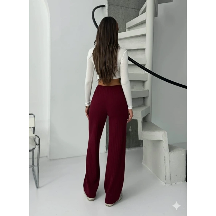 petite ateiler Fitilli şardonlu pantolon bordo a4058