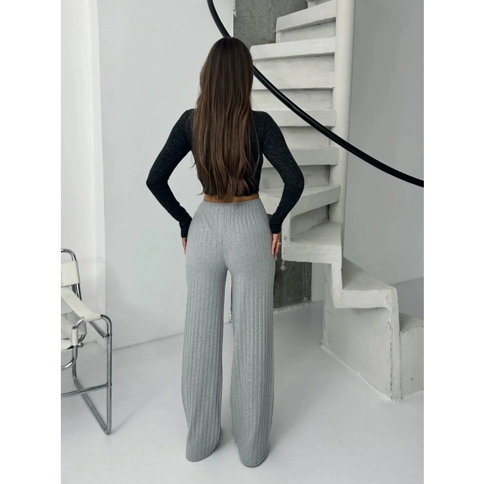 petite ateiler Fitilli şardonlu pantolon gri a4058