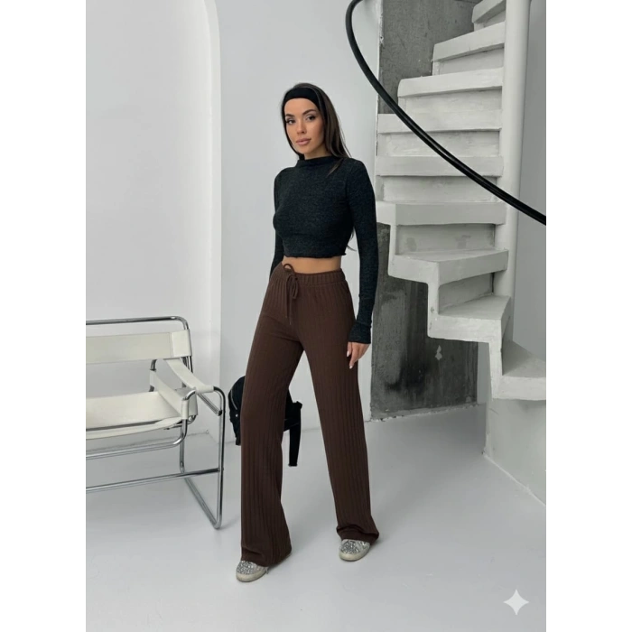 petite ateiler Fitilli şardonlu pantolon kahve a4058