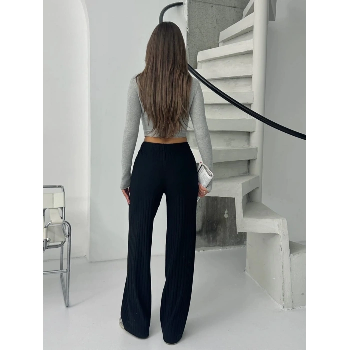 petite ateiler Fitilli şardonlu pantolon siyah a4058