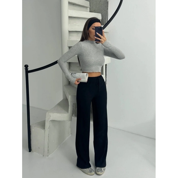 petite ateiler Fitilli şardonlu pantolon siyah a4058